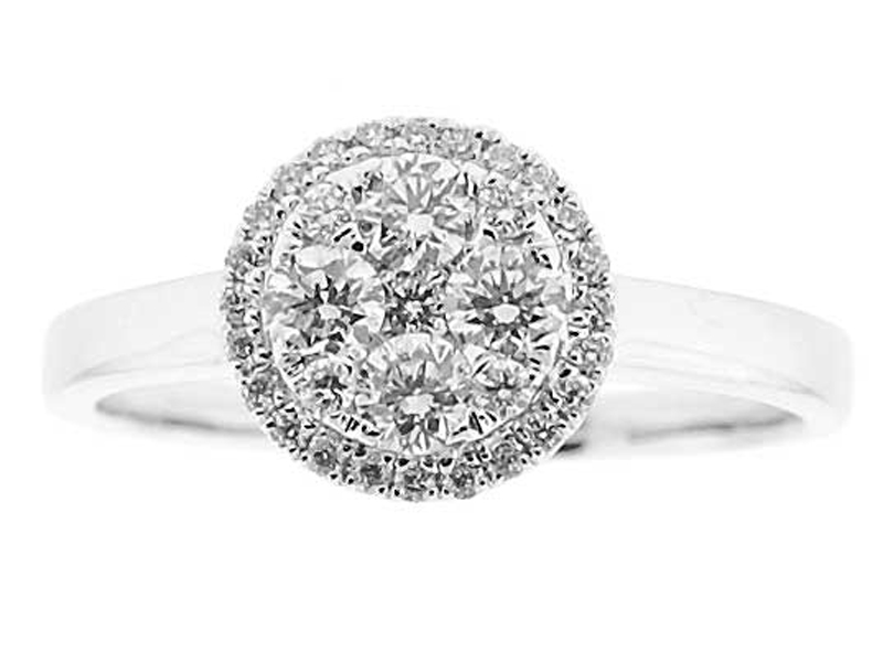 Halo Style Right Hand Fashion Ring with Circular Cluster of Diamonds Set in 18K White Gold