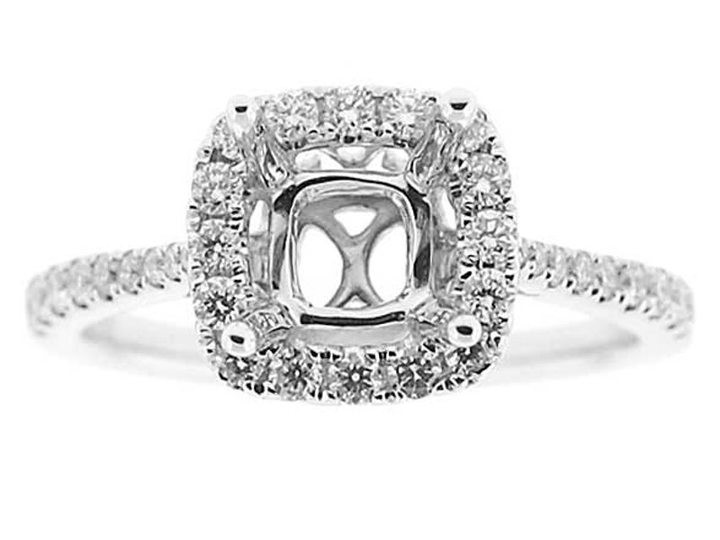 Square Halo, Thin Graduating Shank Diamond Semi Mount Engagement Ring Setting