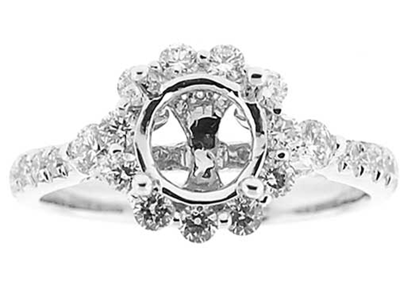 Flower Halo Round Embellished Crown Diamond Semi Mount Engagement Ring Setting