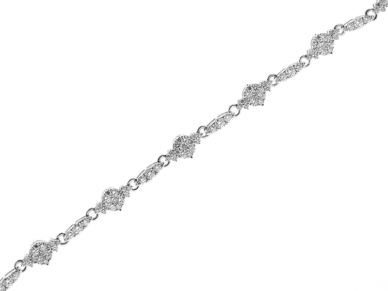 Bracelet with Links of Round Diamonds Connecting Clusters Set in 18k White Gold