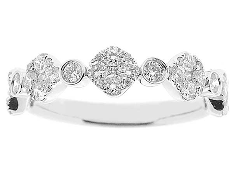 Combination Set Band with Prong Set Clusters of Diamonds and Bezel Set Diamonds in 18k White Gold