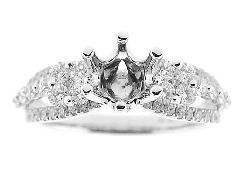 Flower Cluster in Center of Split Shank Diamond Semi Mount Engagement Ring Setting