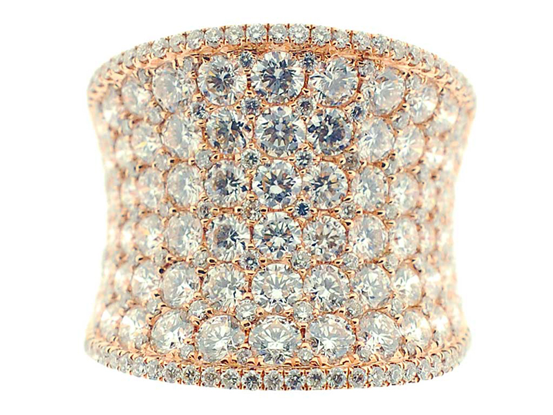 Curved Cocktail Ring with Pavé Set Diamonds in 18K Yellow Gold