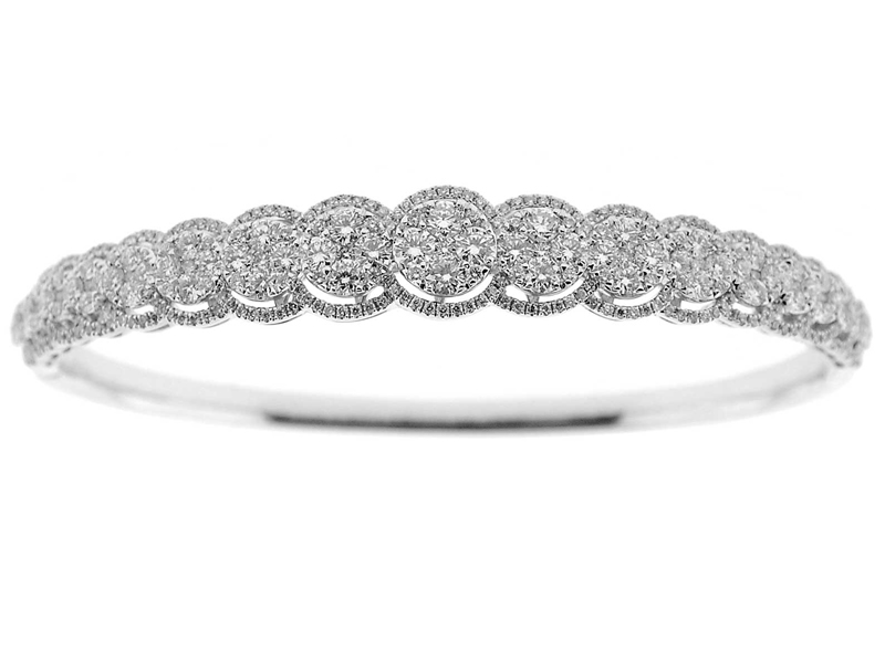 Diamond Bangle with Cluster Design in 18k White Gold