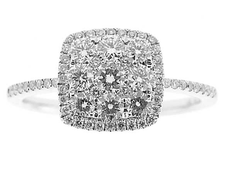Right Hand Fashion Ring with Square Cluster of Diamonds Set in 18K White Gold