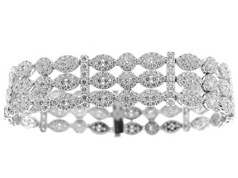 Diamond Bracelet with Marquise and Round Shapes Separated by Bars in 18k White Gold