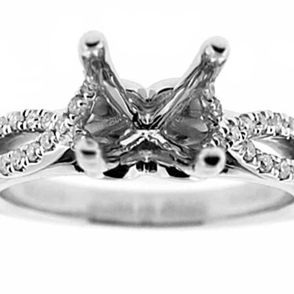 Two Row Diamond Twist with Side Scroll Design Engagement Ring Semi Mount in 18kt White Gold