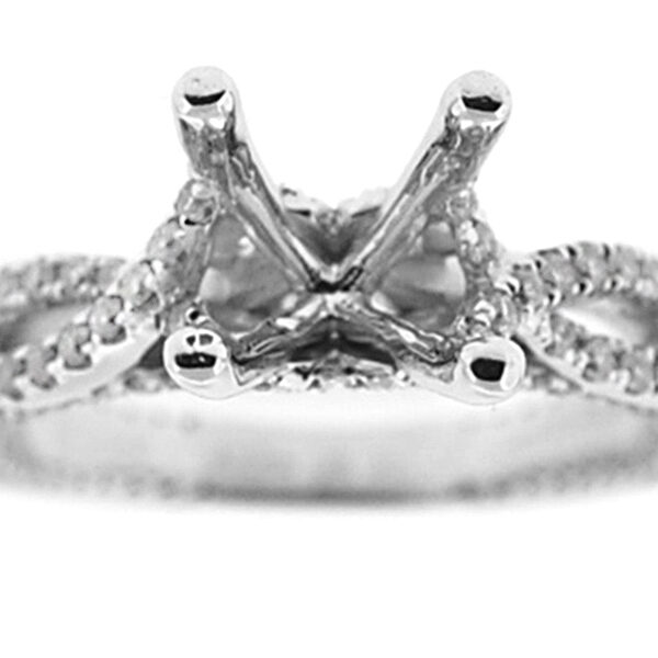 Two Row Diamond Twist with Side Diamonds Engagement Ring Semi Mount in 18kt White Gold