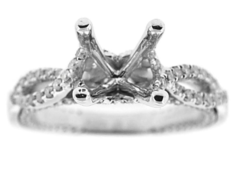 Two Row Diamond Twist with Side Diamonds Engagement Ring Semi Mount in 18kt White Gold