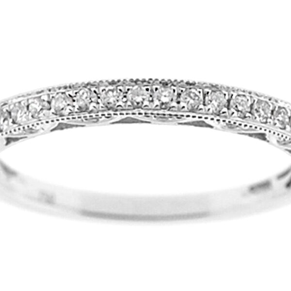 Beading and Scalloped Design Detail Sides Diamond Wedding Band in 18kt White Gold