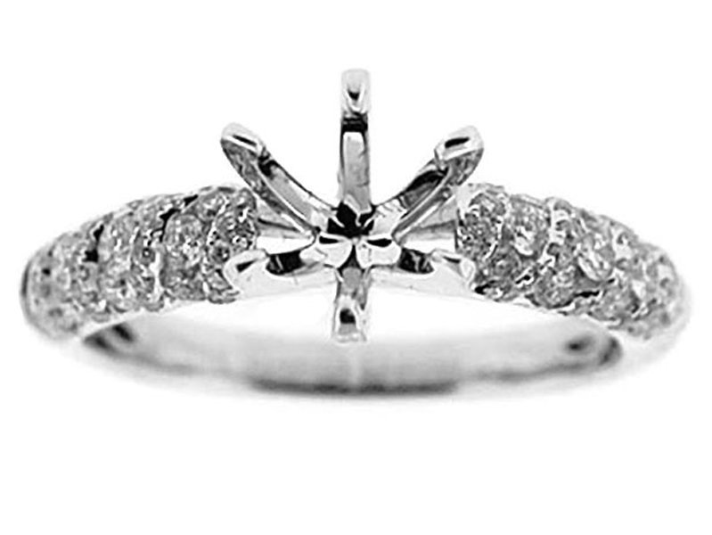 Rounded Micro Prong and Channel Set Diamond Semi Mount Engagement Ring Setting in 18k White Gold