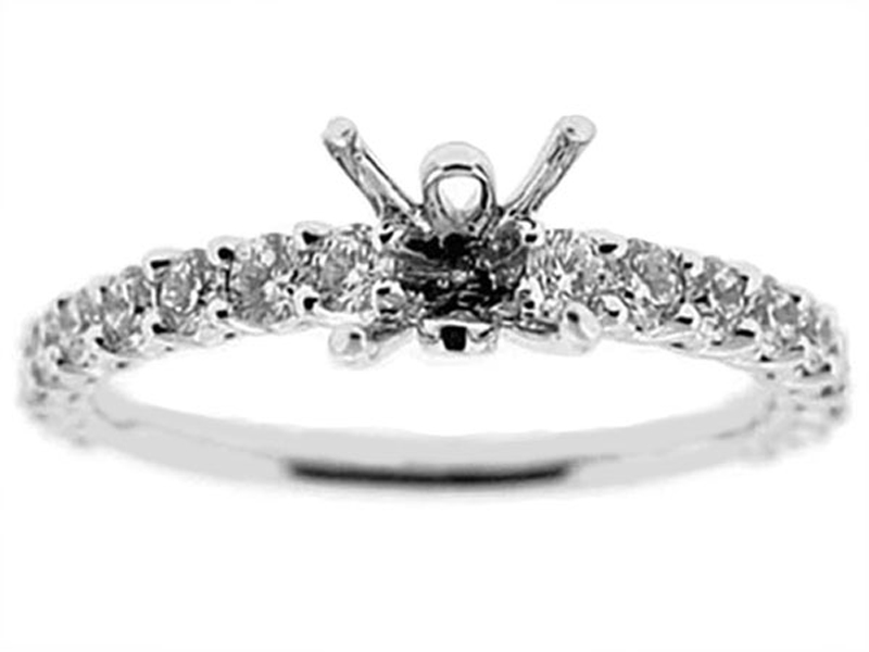 Single Row Thin Semi Mount Engagement Ring in 18k White Gold