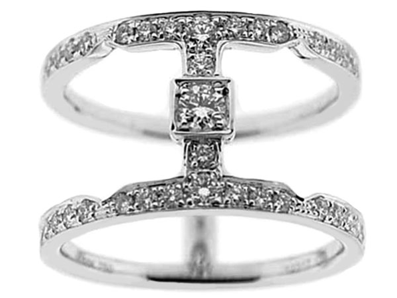 Trendy Statement Mid Finger Ring with Diamonds Set in 18K White Gold