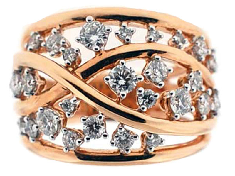 Overlapping Crossover Style Cocktail Statement Ring with Diamonds Set in 18K Rose Gold