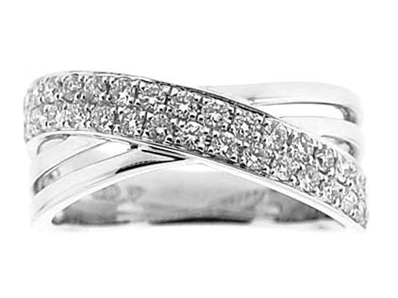 Crossover Right Hand Fashion Ring with Pavé Set Diamonds Overlapping 18K White Gold