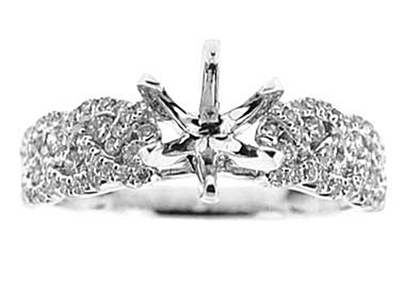 Braided Diamond Semi Mount Engagement Ring in 18k Whte Gold
