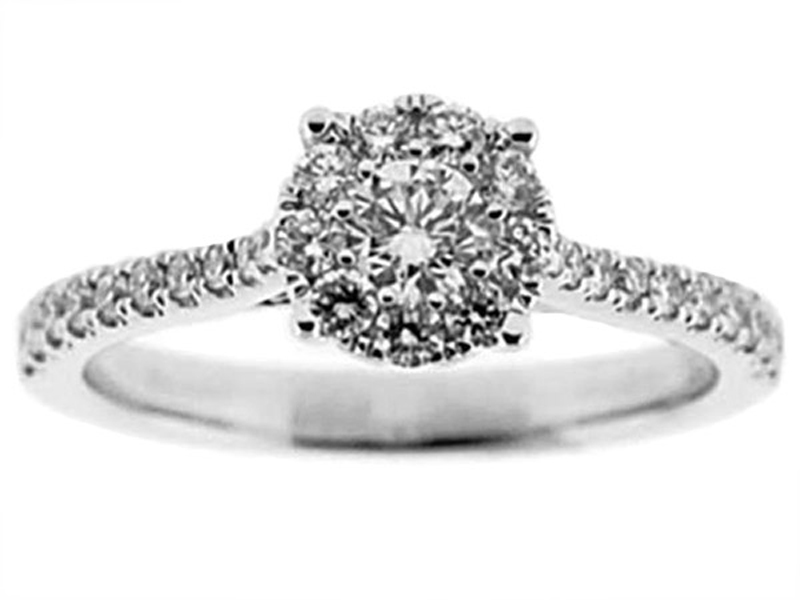 Promise Ring Halo Round Diamond Semi Mount Engagement Ring 18kt White Gold