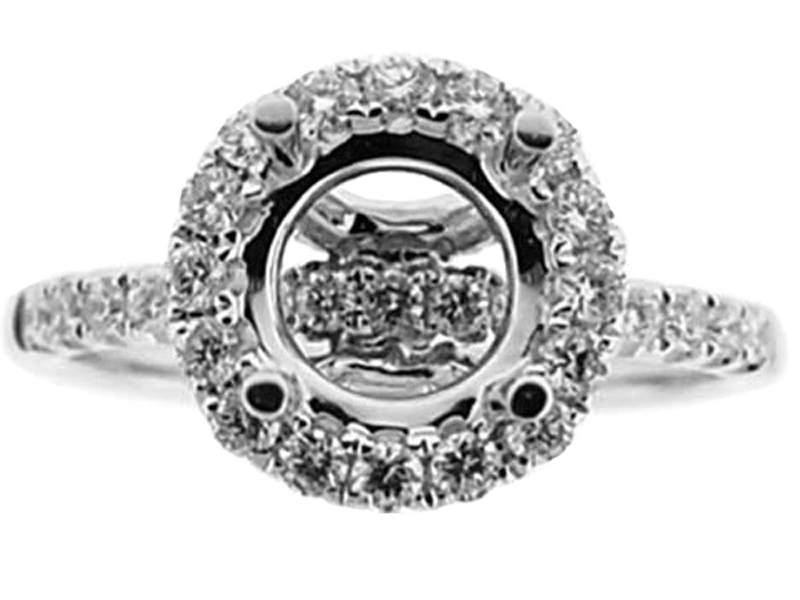 Round Halo Diamond Semi Mount Engagement Ring 14kt White Gold