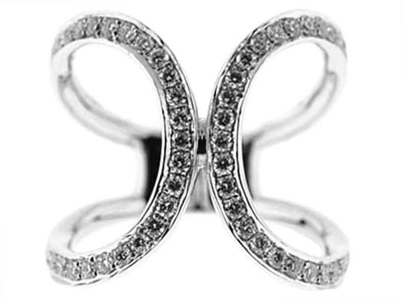 X Style Statement Ring with a Close Bypass Design of Diamonds Set in 18K White Gold