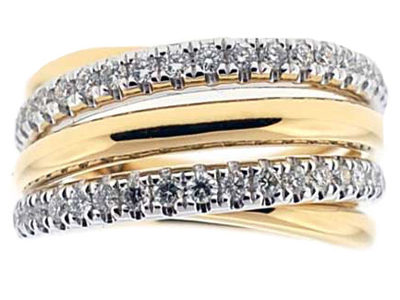 4 Row Crossover Ring with Diamonds Set in 18K Yellow Gold