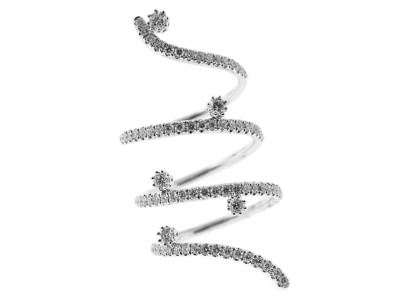 Spiral Design Fancy Statement Ring with Diamonds Set in 18K White Gold