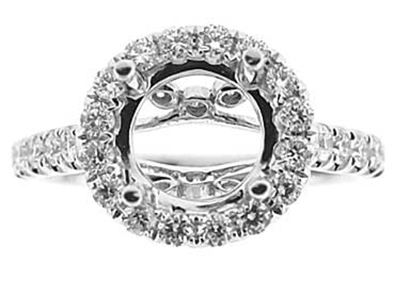Round Halo Diamond Semi Mount Engagement Ring 14kt White Gold