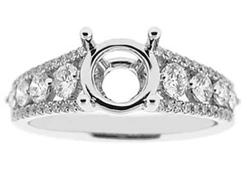 3 Row Graduating Diamond Semi Mount Engagement Ring 18kt White Gold