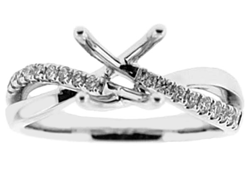 Curved Split Shank Diamond Semi Mount Engagement Ring 18kt White Gold