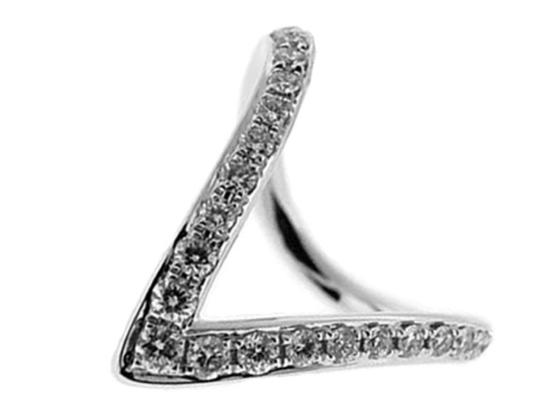 V Shaped Right Hand Fashion Ring with Diamonds Set in 18K White Gold