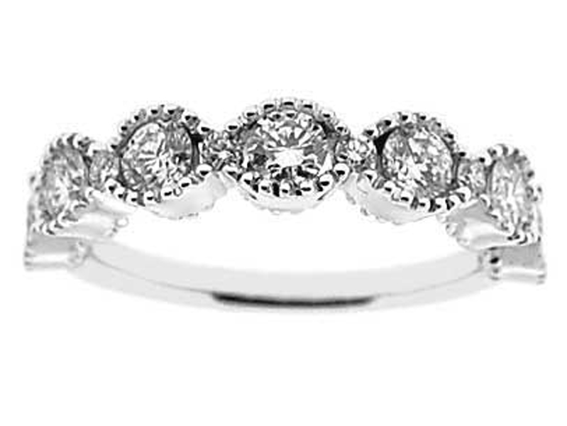 Channel & Prong Combination Set Band with Round Diamonds and Beaded Milgrain in 18k White Gold