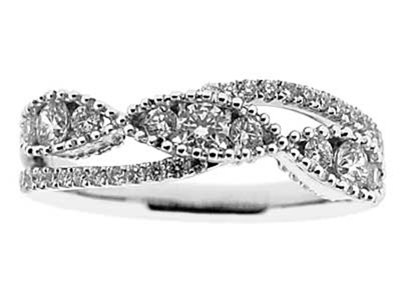 Openwork Style Right Hand Fashion Ring with Channel Set Diamonds and Beaded Milgrain Detail in 18K White Gold