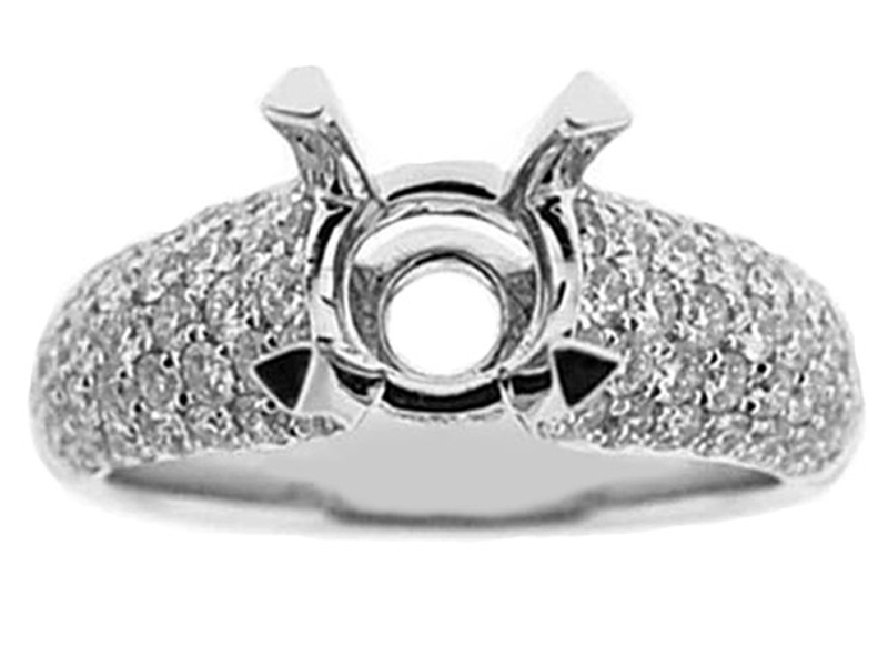 5 Row Curved Pave Diamond Semi Mount Engagement Ring Mounting 18kt White Gold
