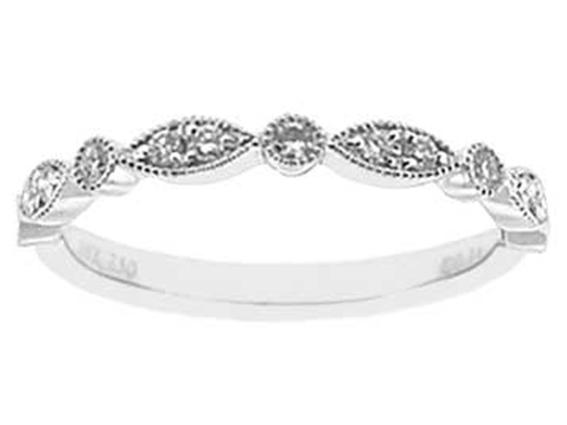 Vintage Inspired Combination Set Band with Bezel and Micro Prong Set Round Diamonds Bordered by Beaded Milgrain in 18k White Gold