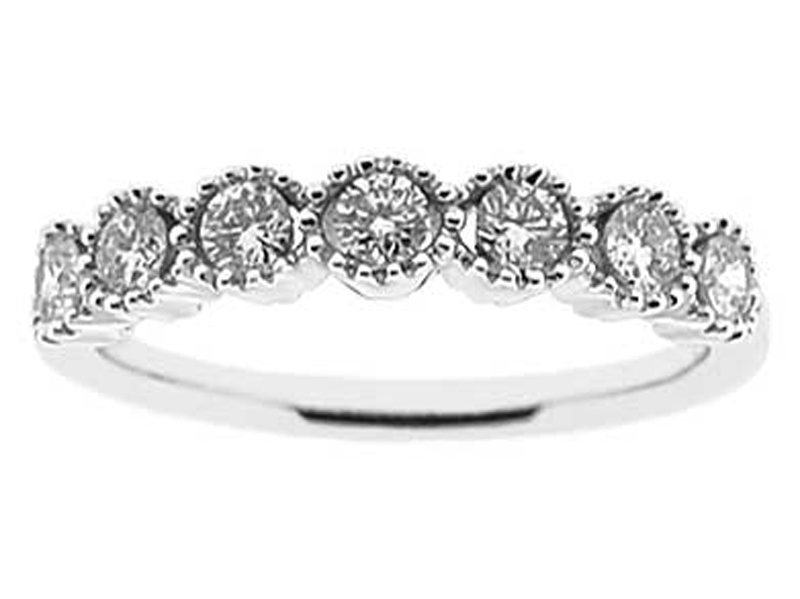 7 Stone Band with Round Diamonds Surrounded by Prongs in 18K White Gold