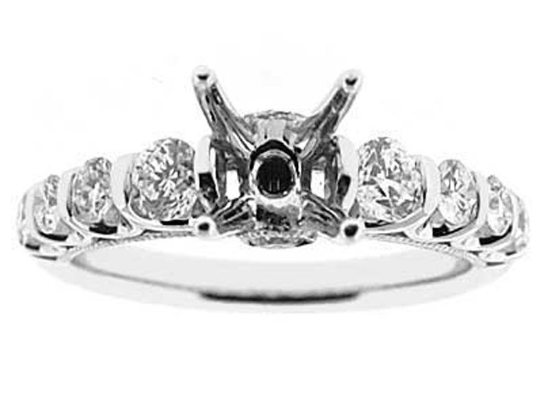 Channel Set Miligrain With Hidden Diamond Semi Mount Engagement Ring 18kt White Gold