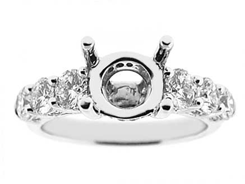 6 Stone with Embellished Sides 1.30ct Semi Mount Engagement Ring 18kt White Gold