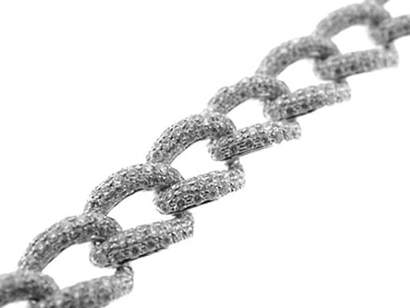 Chain Style Bracelet with Links of Micro Pavé Set Diamonds in 18k White Gold