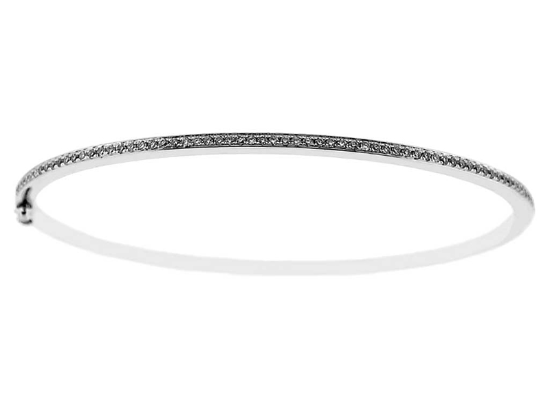 Bangle with Single Row of Micro-Prong Set Round Diamonds in 18k White Gold
