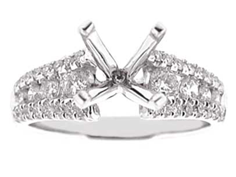 3 Row Graduating Diamonds Semi Mount Engagement Ring 18kt White Gold