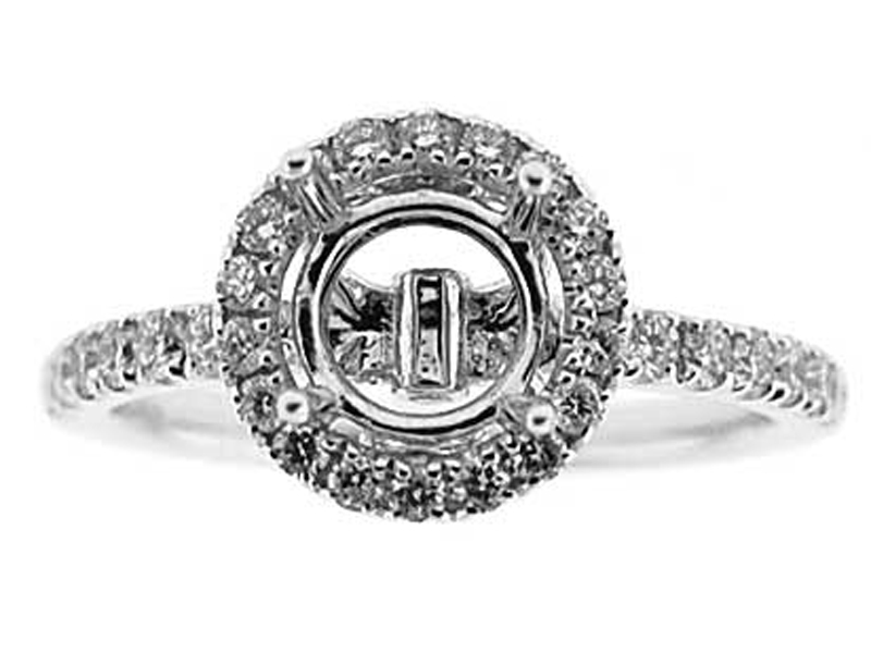 Circle Halo Diamond Semi Mount Engagement Ring 18kt White Gold