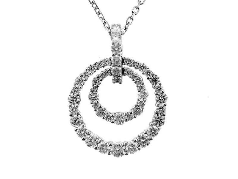 Graduating Circle within Circle Pendant with Diamonds Set in 18k White Gold