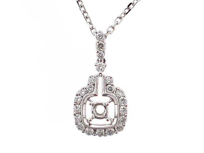Halo Style Solitaire Square Pendant with Diamonds Set in 18k White Gold
