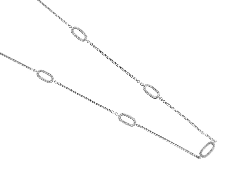 Link Style Necklace with Round Diamonds Set in 18k White Gold