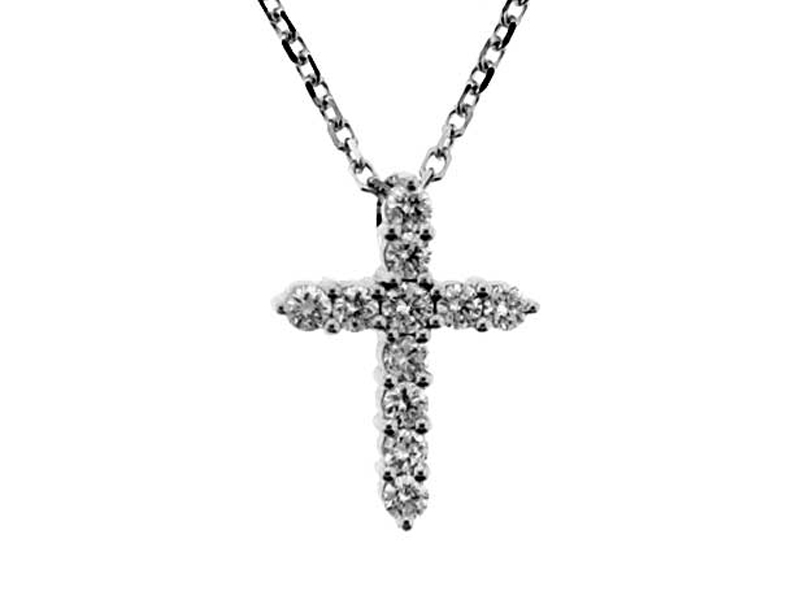 Cross Pendant with Prong Set Diamonds in 18k White Gold