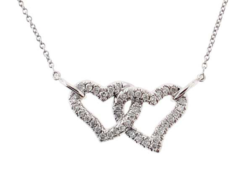 Interconnected Hearts Necklace with Diamonds Set in 18k White Gold