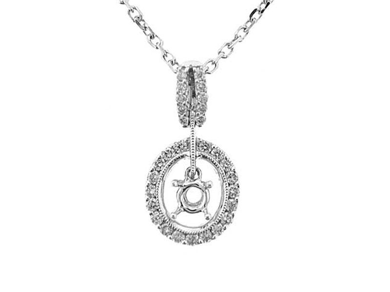 Oval Shaped Halo Style Solitaire Pendant with Diamonds in 18k White Gold