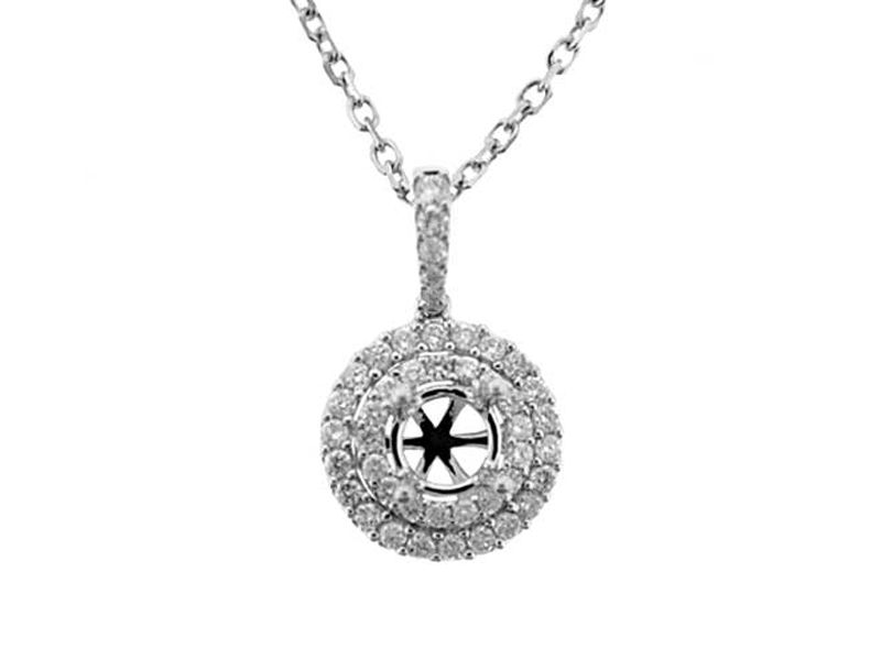 Double Halo Solitaire Circular Pendant with Diamonds in 18k White Gold