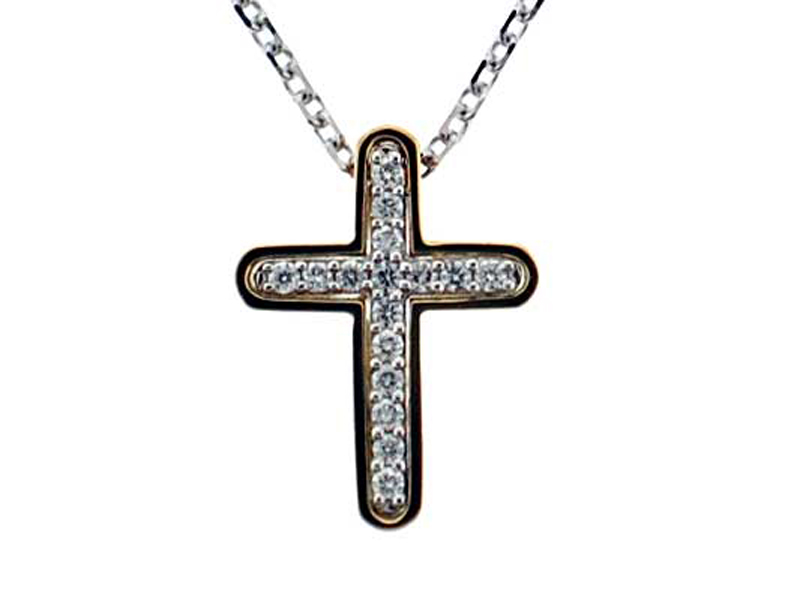 Cross Pendant with Prong Set Diamonds in 18k Yellow Gold