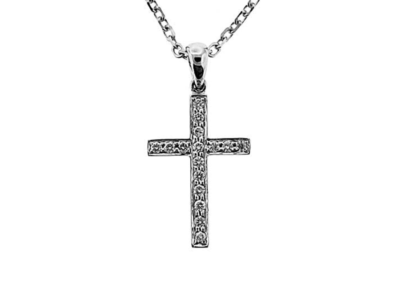 Cross Pendant with Micro Prong Set Diamonds in 18k White Gold