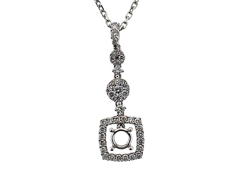 Round Pendant with Black Diamonds Set Between Round White Diamonds in 18k White Gold